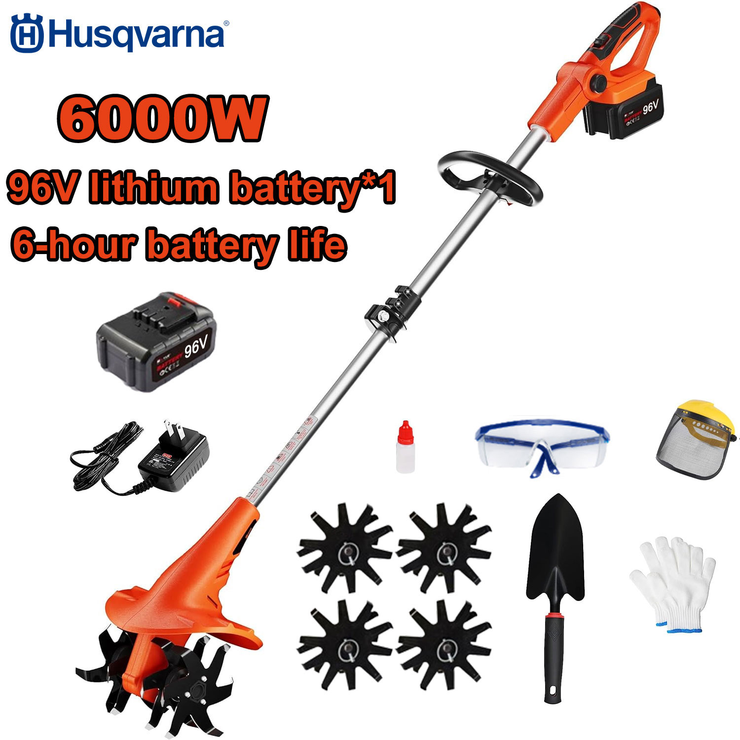 Motokultivator snage 6000 W + baterija 96 V * 1 + brzo punjenje + nož ​​za motokultivator + cijeli set dodataka